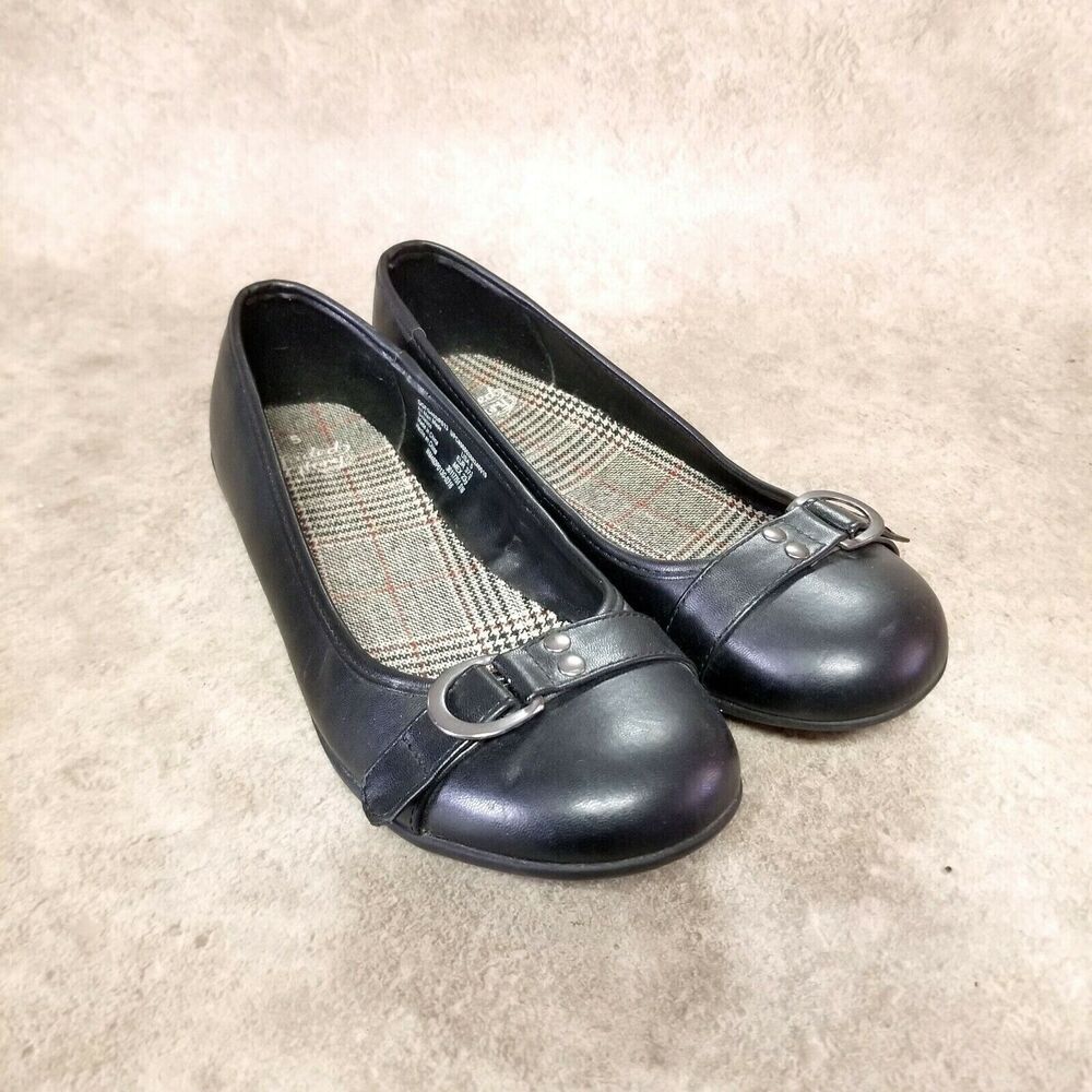Faded Glory Black Ballet Flats with Silver Buckle Accent